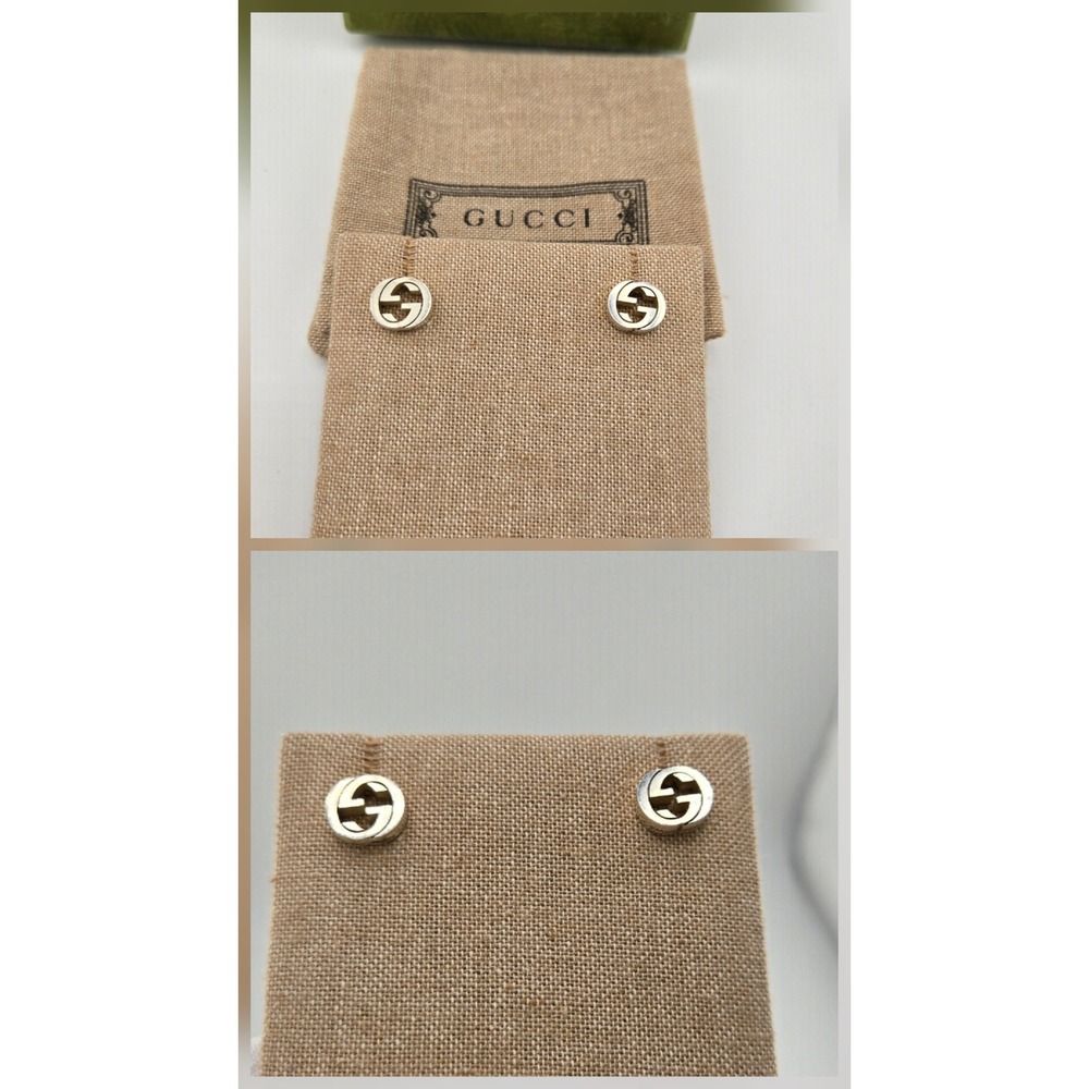 Gucci Interlocking G Stud Earrings Sterling Silver 925 Logo with Box & COA - Picture 2 of 9